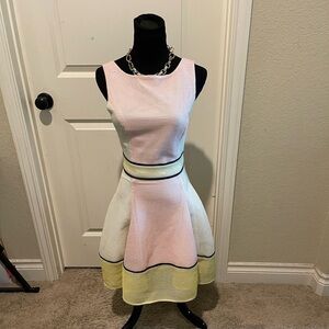 Pastel pink and yellow midi dress